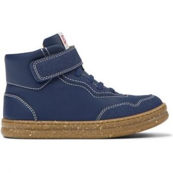 Botines de Piel Runner Four azul marino para niños Camper con cordones y suela punteada