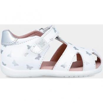 Garvalín - Sandalias cerradas de bebé niña de piel con estampado de mariposas, modelo 242302, color blanco, para primeros pasos