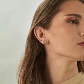 Piercing Tragus Princesse en Plata 925 con Baño de Oro Amarillo 18k y Circonitas Rosas