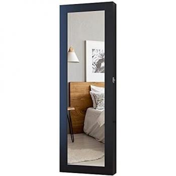 HOMCOM Espejo Joyero Colgante de Pared Armario de Joyería Organizador de Joyas con Ganchos y Ranuras para Collares para Dormitorio Salón 37x9,5x112 cm Negro