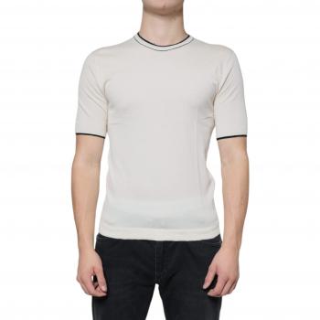 Luxury White Cashmere Short Sleeve Crew Neck T-Shirt - Size XS