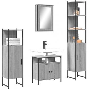 Conjunto de muebles de baño 4 piezas gris Sonoma madera contrachapada