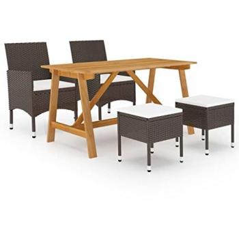 Juego de comedor de jardín de 5 piezas marrón Muebles Mobiliario Balcón Exterior Terraza Hogar Cocina Mesa Silla Asiento Suave Estable