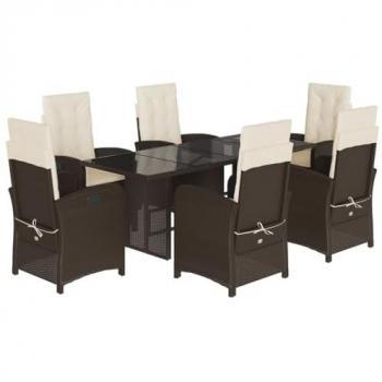 Set comedor de jardín 7 pzas con cojines ratán sintético marrón