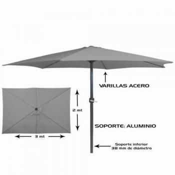 Sombrilla poliéster gris tubo aluminio 38 mm 2 x 3 metros