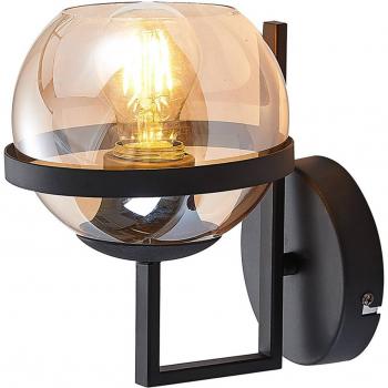 Aplique de pared Marinka moderno en metal negro con bola de vidrio ahumado, regulable, 1 luz E27