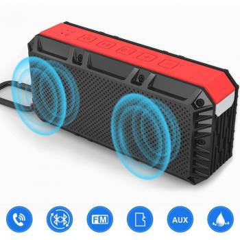 Altavoz Estéreo Bluetooth Portátil de 16W, Altavoz Inalámbrico Bass Potente con Micrófono, Impermeable IPX6 Multi Función de FM Radio, Garantía de 24 meses en 12 horas