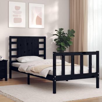 Cama con cabecero negro 90x200 cm en madera maciza