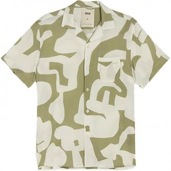 OAS Olive Multicolor Relaxed Fit Short Sleeve Viscose Puzzle Shirt - Size L