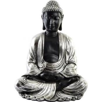 Figura decorativa de resina Buda plateado de 43x37x57 cm para hogar y oficina