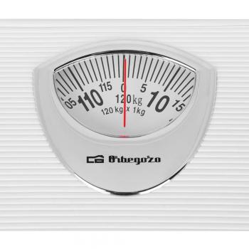 Báscula de Baño Mecánica Orbegozo PB 2010, Diseño Antideslizante, Capacidad 120kg, Color Blanco