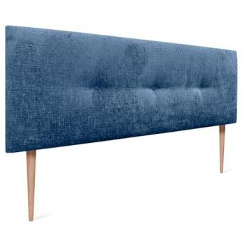 Cabecero Tapizado de Lana Natural con Botones y Patas - Alcolchado Azul 150x105cm