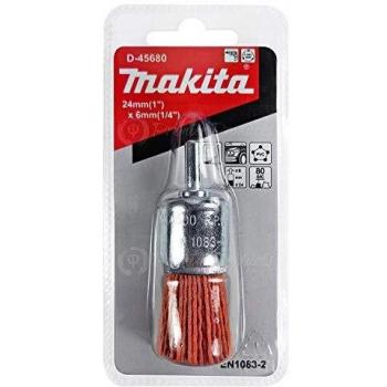Makita D-45680 -Cepillo de Nylon de Acabado de 24mm vastago 6mm Grano 80 Espesor 1.4 mm, Negro