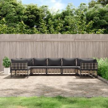 vidaXL 7-Piece Anthracite Poly Rattan Garden Lounge Set with Cushions