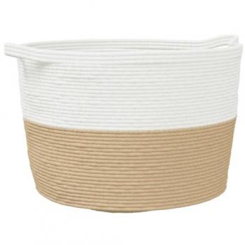 Cesta para ropa sucia de algodón blanca y beige Ø 60x36 cm