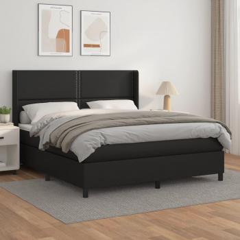 Cama box spring suave con colchón negro 180x200 cm en cuero sintético