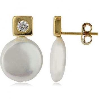 Córdoba Jewels | Pendientes en plata de ley 925 bañada en oro con perla y zirconitas con diseño Square Zirconium Perla Gold
