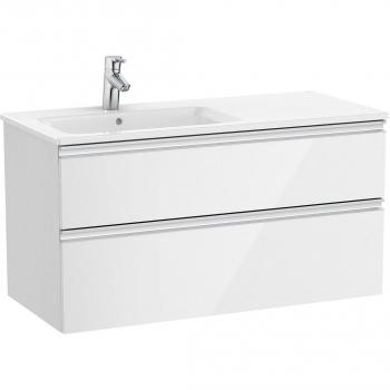 Mueble de baño Roca The Gap con 2 cajones y lavabo a la izquierda, color blanco brillo, medidas 1005 x 460 x 537 mm