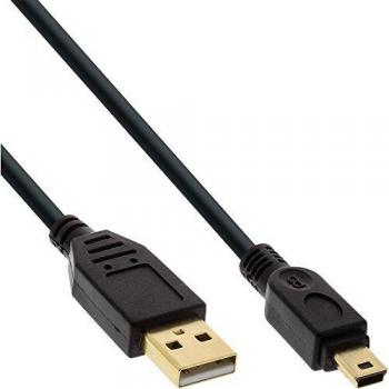 Cable USB 2.0 Mini de 0,3 m con conector A a mini B (5 pines), negro, contactos bañados en oro