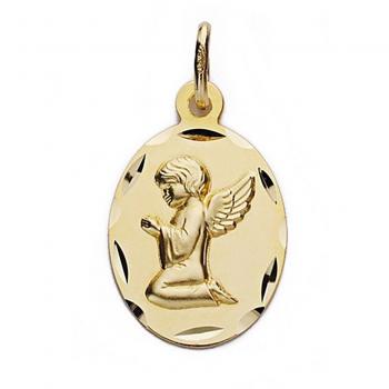 Medalla de Oro 18k Ángel de la Guarda 19mm Ovalada con Cerco Tallado y Grabación Incluida