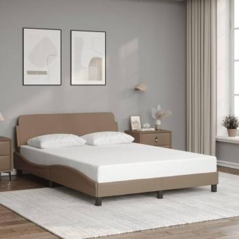Cama 140x200 cm con cabecero de cuero sintético capuchino marrón