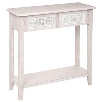 Consola Hina de madera blanqueada con 2 cajones, estilo marroquí, dimensiones 80 x 30 x 80 cm