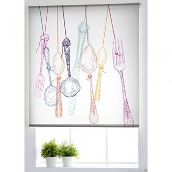 Estor Enrollable Translúcido Estampado para Cocina Modelo C-1180 120 x 150 cm Sin Taladrar