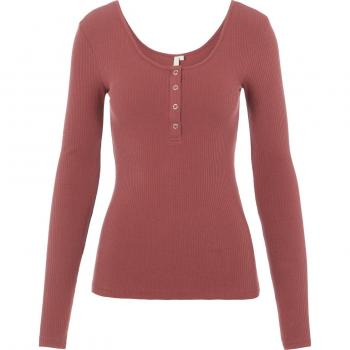Camiseta de Manga Larga para Mujer Pieces Kitte con Botones y Cuello U en Color Burdeos