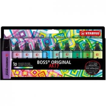 Rotulador Stabilo Boss Original Arty, Estuche de Cartón con 10 Marcadores Fluorescentes Colores Fríos Surtidos