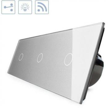 Conmutador 3 cuerpos táctil + remoto, 3 botones frontal gris LEDBOX