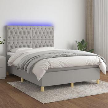 Colchón de cama box spring con muelles y luces LED en tela gris claro 140x200 cm