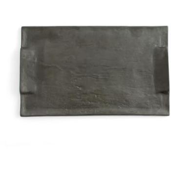 Bandeja Rectangular de Cerámica Gres Mineral 30x18cm Negra Texturizada - Apta para Microondas y 100% Higiénica