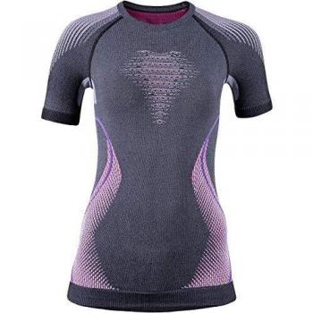 Camiseta de Manga Corta Técnica Evolutyon para Mujer, Color Melange Antracita/Raspberry/Púrpura, Talla XS