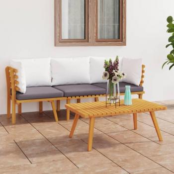 3-Piece Garden Lounge Set with Cushions in Solid Acacia Wood