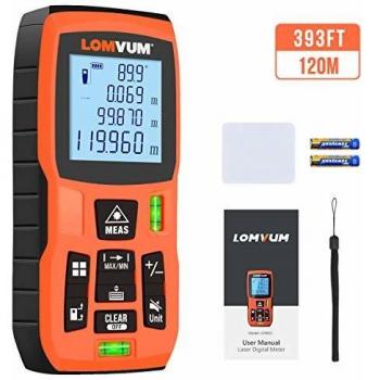 Medidor Laser de Distancia,LOMVUM 120M Profesional Metro Laser,Telemetro Laser con Precisión 2mm,Niveles de Burbuja