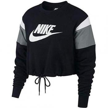NIKE W NSW Hrtg Crew FLC SB Camiseta de Manga Larga, Mujer, Black/Smoke Grey/White/