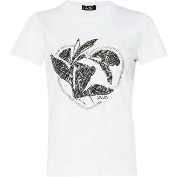 Liu Jo White Embellished Short Sleeve T-Shirt for Women, Size L
