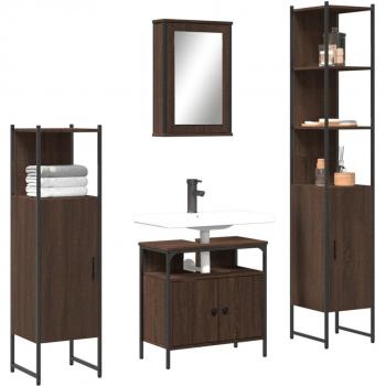 Set de muebles de baño 4 piezas madera contrachapada roble marrón