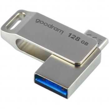 Pendrive Goodram ODA3 128GB USB 3.2 Gen 1 con conectores USB Tipo A y Tipo C OTG, color plateado