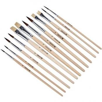 Brunnen 1048929, Set de 12 pinceles escolares, pelo natural, incluye estuche y 2 cepillos para el cabello