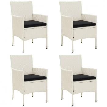 White Poly Rattan Garden Chairs with Cushions - 4 Piece Set