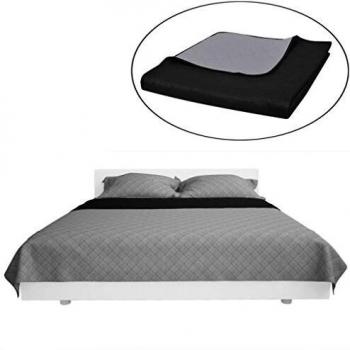 vidaXL Colcha de Cama Reversible Acolchada Doble Cara Negro/Gris 170x210 cm