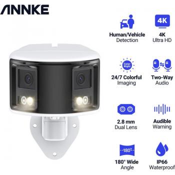 Cámara de Seguridad IP 8MP Poe Panorámica Doble Lente 180° con Audio y Alarma para Vigilancia Exterior