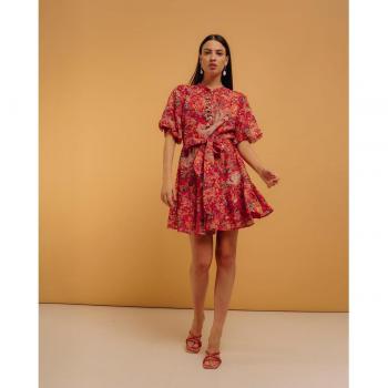 Vestido corto con volante y manga corta abullonada