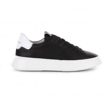 Philippe Model Men's Black Leather Sneakers with White Detail - Temple Low V002