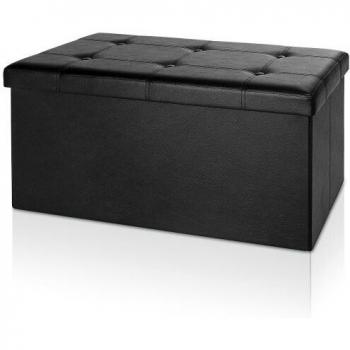 Banco de Almacenamiento Plegable Negro 80x40x40cm con Tapa Acolchada y 100 Litros de Capacidad