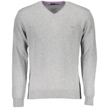 Harmont & Blaine Men's Gray V-Neck Sweater with Contrasting Details - Size XXL