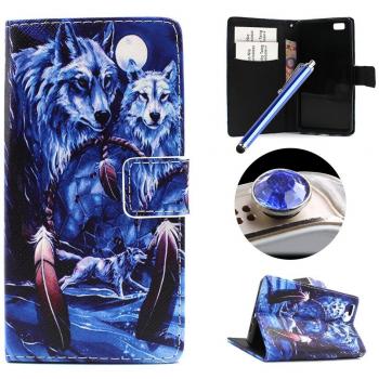 Etche Funda Carcasa Cuero Tapa para Huawei P8 Lite,PU Cuero Funda Wallet Soporte Carcasa Case Cover tirón con el caso Cierre Magnético y función de soporte para Huawei P8 Lite,Lindo mariposa Flor Impreso Funda para Huawei P8 Lite + 1 x Blue Stylus Pen 