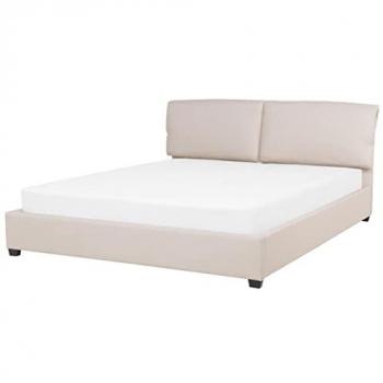 Cama Doble Tapizada Beige 180 x 200 cm con Somier y Cabecero Belfort