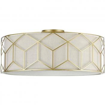 Plafón Semi Empotrado Cilíndrico Maytoni Messina, Ø 57 cm, 5 Luces, E27, Beige, Lino, Dorado